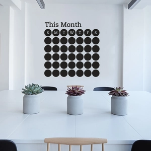 Adesivo murale planner mensile nero minimalista con 35 punti per decorazione ufficio e casa