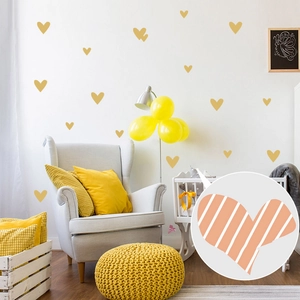Nordic heart wall stickers in solid yellow and pink stripes for kids room decoration