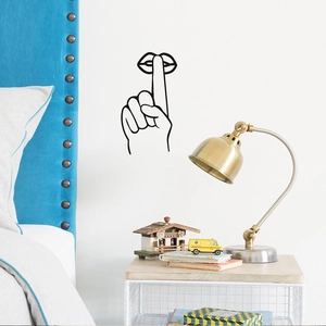 Minimalist finger on lips wall sticker for bedroom decor showing shushing gesture