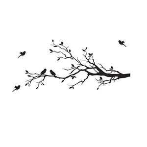 Minimalist black wall sticker featuring bird silhouette on tree branch for home decor