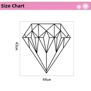 Size chart showing a 43x44cm geometric diamond wall sticker with minimalist black lines
