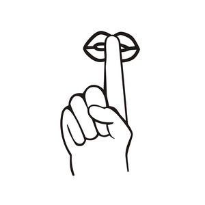 Detail of minimalist black and white finger on lips shush wall sticker for room decor