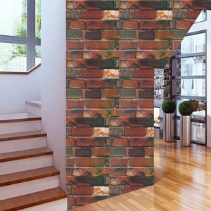 Detailed macro view of 3D embossed vintage red brick textured self-adhesive wallpaper