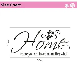 Tableau des tailles pour sticker mural citation Home dimensions 57 cm par 26 cm