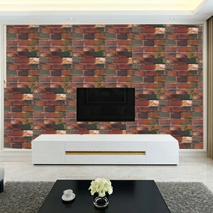 Close-up of 3D retro red brick wallpaper with industrial self-adhesive texture for walls