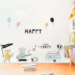 Stickers muraux enfant avec ours renard et ballons pour déco de fête d'anniversaire