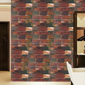 Industrial 3D reddish-brown brick wallpaper with vintage self-adhesive textured design