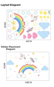 Detail showing layout dimensions 40x60cm and finished effect 66x108cm for unicorn wall sticker