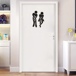 Funny Stickman Toilet Sign Wall Sticker Humorous Restroom Decal For Bathroom Door Decor Waterproof PVC Creative Art Mural
