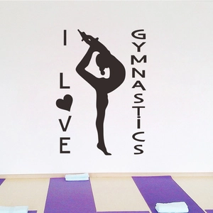 I Love Gymnastics Wall Sticker Removable PVC Gymnast Silhouette Decal For Gym Yoga Studio Living Room Black Home Decor