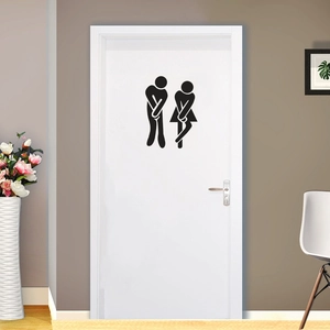 Funny black stickman toilet wall sticker with a creative man and woman silhouette design