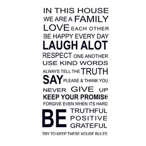 Macro graphic of IN THIS HOUSE rules wall decal with creative black and white typography