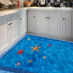 3D ocean floor sticker with starfish and shells for bathroom and pool decoration