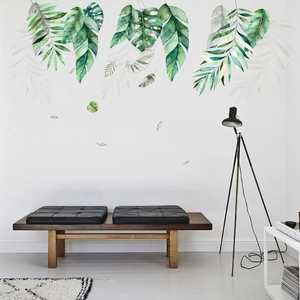 Nordic tropical leaves wall stickers with watercolor monstera and palm patterns