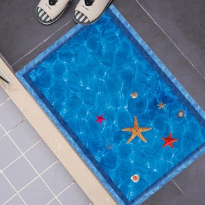 3D ocean themed floor mat with starfish and seashells pattern for home decoration