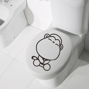 Cute Cartoon Monkey Removable PVC Wall Sticker Minimalist Black Line Toilet Seat Bathroom Decoration Waterproof Home Decal