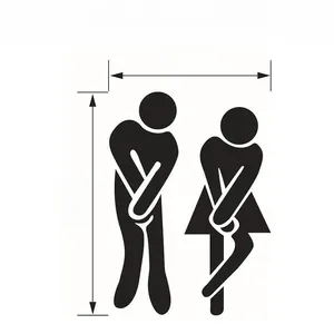 Funny bathroom wall sticker with stick figure silhouettes showing dimensions 12cm by 18cm