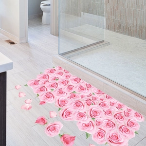 Romantische rosa Rosen 3D Bodenaufkleber für modernes Badezimmer und Schlafzimmer