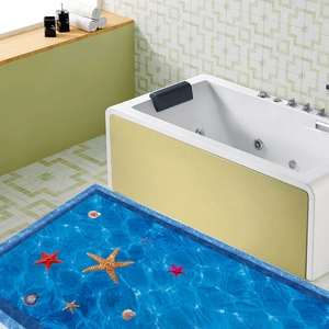 Detailed 3D ocean floor sticker featuring colorful starfish and shells in a blue water ripples