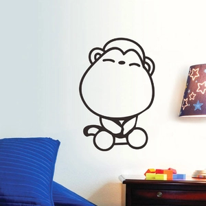 Cartoon monkey wall sticker in minimalist black line art for home nursery decor