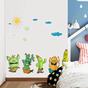 Cartoon Kaktus Wandsticker mit lustigen Gesichtern für Kinderzimmer Deko