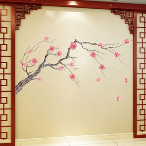 Chinese style wall sticker featuring pink plum blossom branches for home decor
