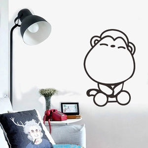 Cartoon monkey wall sticker in minimalist black line style for home living room decor