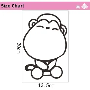 Size chart showing dimensions 20x13.5cm for cute cartoon monkey wall sticker
