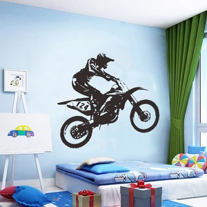 Black silhouette wall decal of a motocross racer for boy's bedroom and study decor