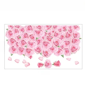 Detailansicht der rosa Rosen-Wandtattoos im Set, rechteckiges Design, Maße 100x56cm