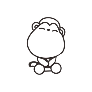 Minimalist black outline of a cute cartoon monkey wall sticker design on white background