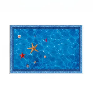 Waterproof ocean theme 3D floor sticker with starfish and shells 84x56cm dimensions