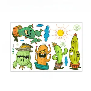 Wandtattoos mit Cartoon-Kakteen, Sonne und Wolken in 60x40cm für Kinderzimmer Deko