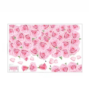 Details zum Layout der rosa Rosen-Wandaufkleber mit Blütenblättern Größe 90cm mal 60cm