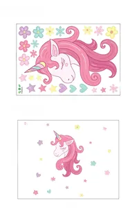 Cartoon unicorn wall sticker dimensions showing original layout and final size details