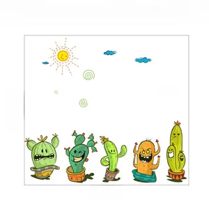 Wandsticker mit lächelnden Kakteen, Sonne und Wolken für Kinderzimmer Dekoration