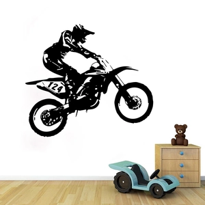Detail of black motocross silhouette wall sticker featuring rider and racing number 124
