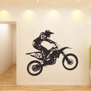 Black motocross rider wall sticker with number 124 for boys bedroom home decoration