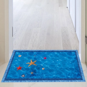 Starfish and shell ocean theme rectangular floor mat for pool and bathroom decor