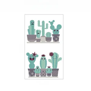 Cartoon cactus wall stickers set with 90cm x 59cm layout and various facial expressions
