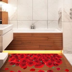 3D red rose floral non-slip bathroom floor mat with realistic printed rose petals