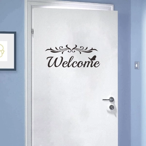 Welcome Quote Removable PVC Wall Sticker Black Artistic Lettering With Butterfly Vine Door Decal For Home Decor