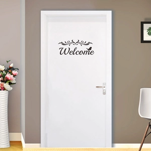 Modern black Welcome wall sticker with floral pattern and butterfly for home door decor