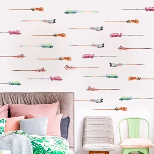 Watercolor Feather Arrow Wall Stickers PVC Bohemian Nursery Kids Room Bedroom Home Decor Removable DIY Art Decals