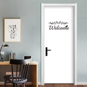 Minimalist black Welcome wall sticker with butterfly and floral patterns for door decor