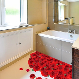 3D red rose waterproof PVC floor stickers for bathroom and living room decoration