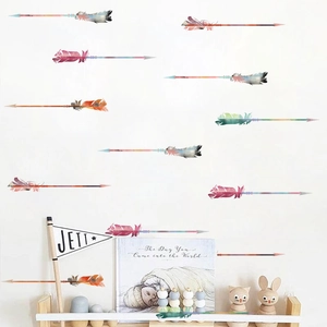 Bohemian feather arrow wall decals for kids room with colorful patterns and textures