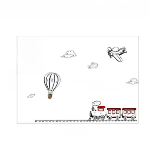 Detailed wall sticker layout with train, airplane and balloon, size 150cm x 98.5cm