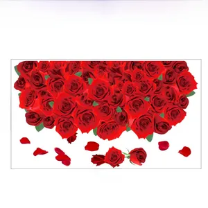 Detailed view of red rose wall decal with dimensions 100cm wide and 58.5cm high