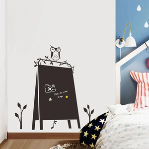Cartoon owl chalkboard wall sticker for kids rooms with erasable blackboard surface